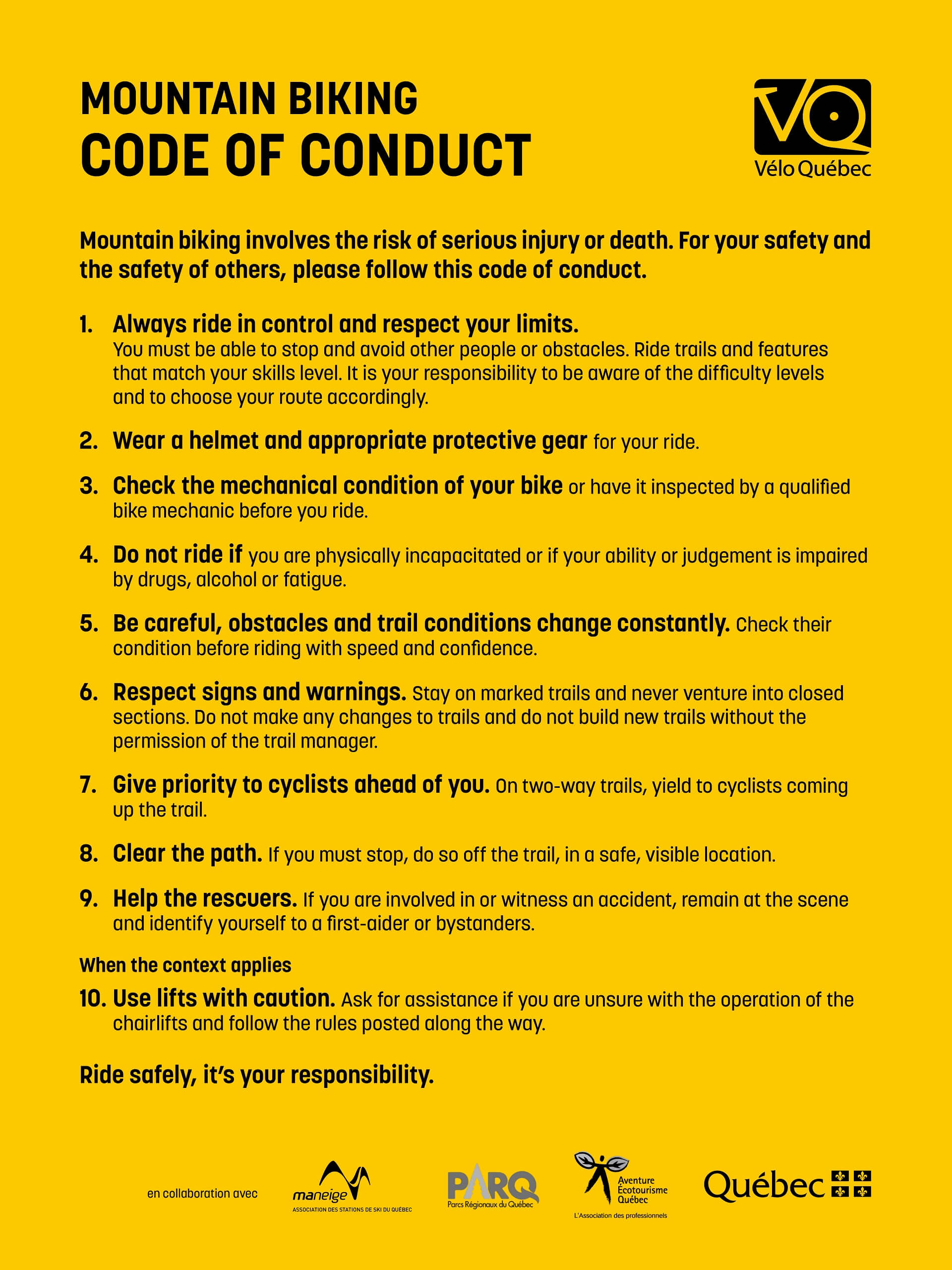 Code de conduite velo de montagne