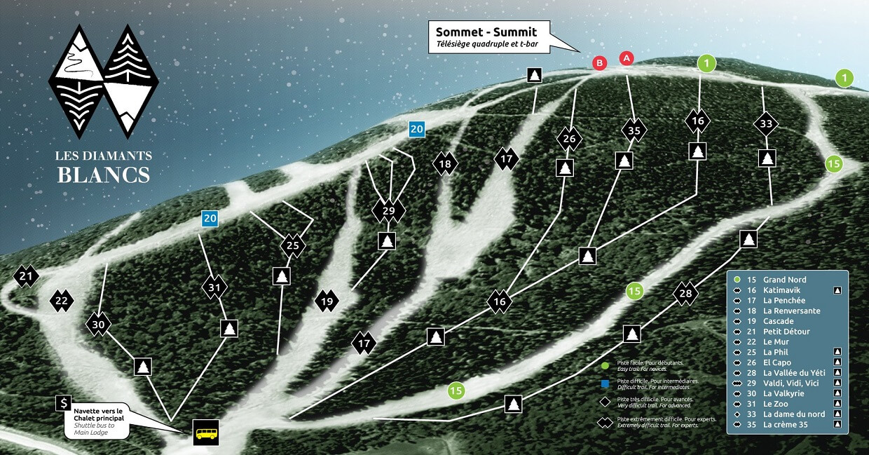 Carte des pistes Val-d'Irène Diamants Blancs (Versant-Nord)